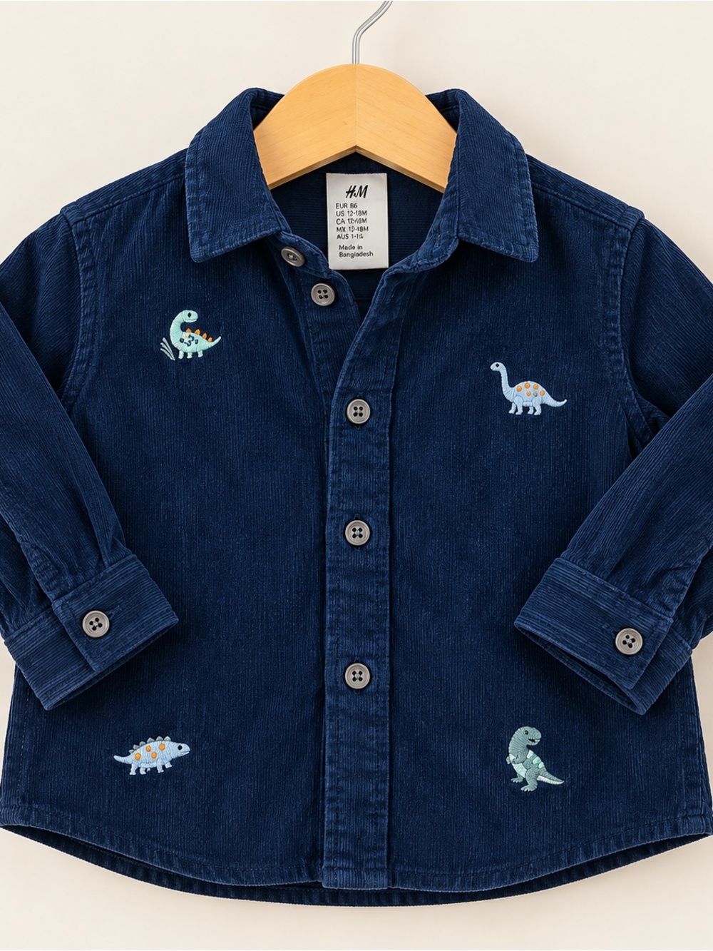 H&M Navy Corduroy Jacket with Dinosaur Embroidery
